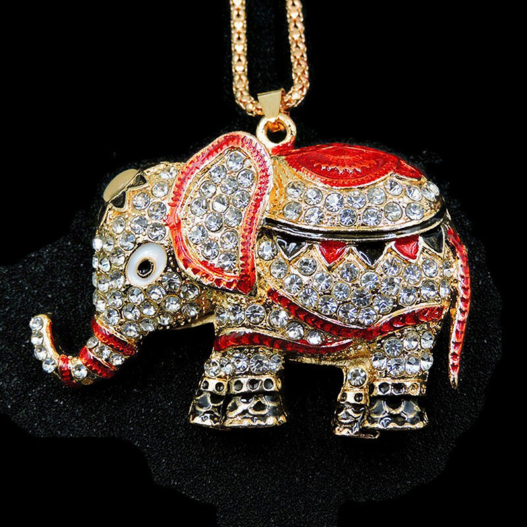 Red Enamel Clear Rhinestone Elephant Pendant Nwt 21$